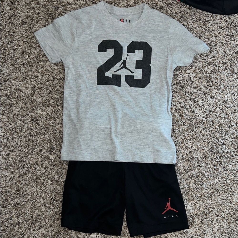 Nike Heather Gray Tee and Black Shorts Set